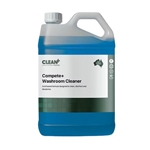 5L container of Clean Plus COMPLETE+ Washroom Cleaner with blue liquid and fresh fragrance.