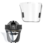 Collection of PowerCap Infinity helmet accessories: visor, filters, helmet shell, battery, charger, and harness