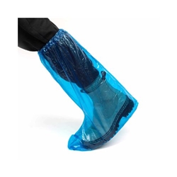Disposable polyethylene boot covers with elastic top, clear and blue options