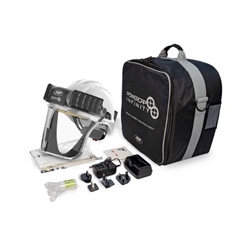 JSP PowerCap Infinity PAPR kit shown with helmet, powered fan unit, visor, battery, filters, and charging accessories