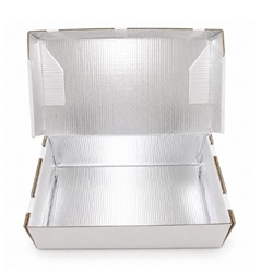 Chilltainer insulated cardboard delivery box for chilled food produce and temperature controlled shipping.